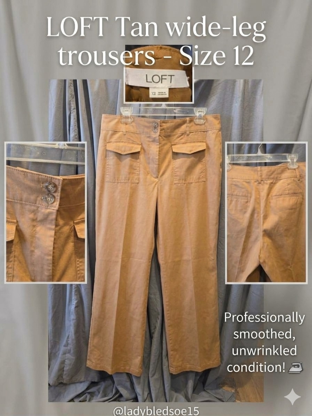 LOFT Tan Wide-Leg Utility Trousers NWOT